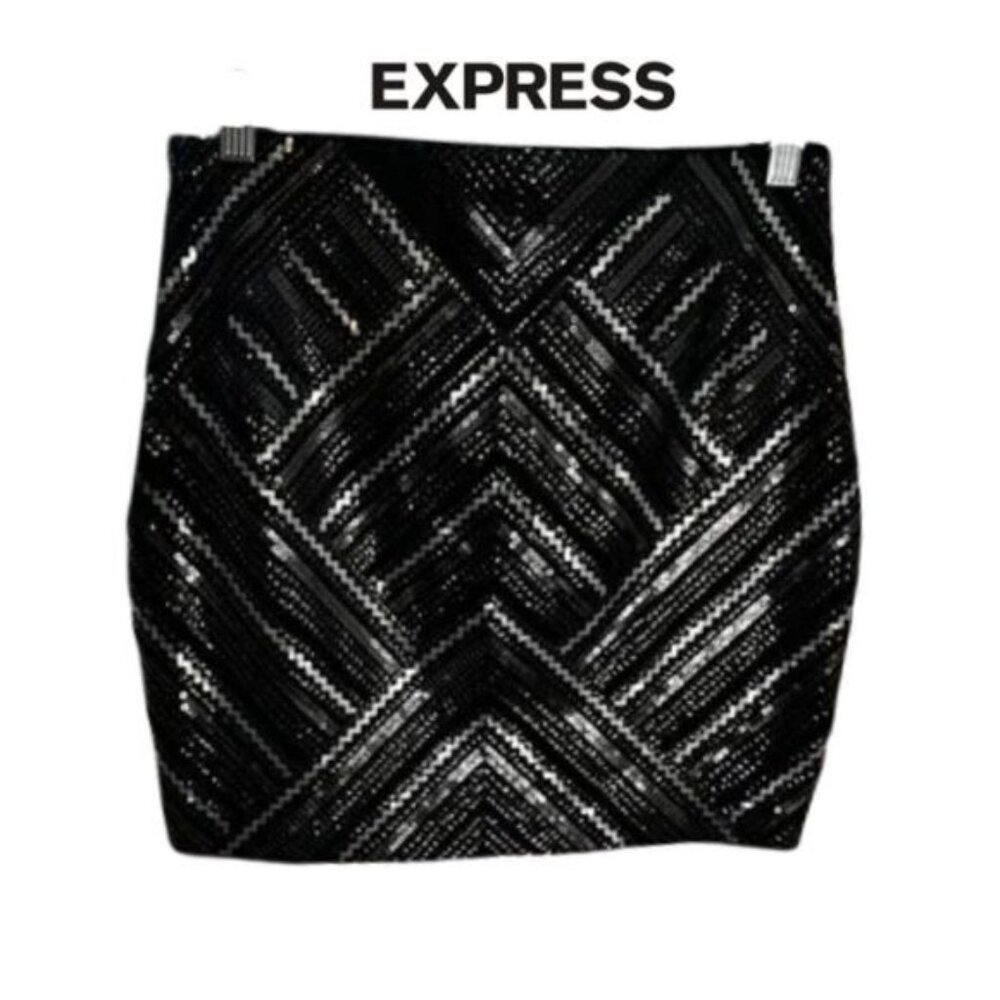Express Sequin Embellished‎ Mini Skirt Black Small
